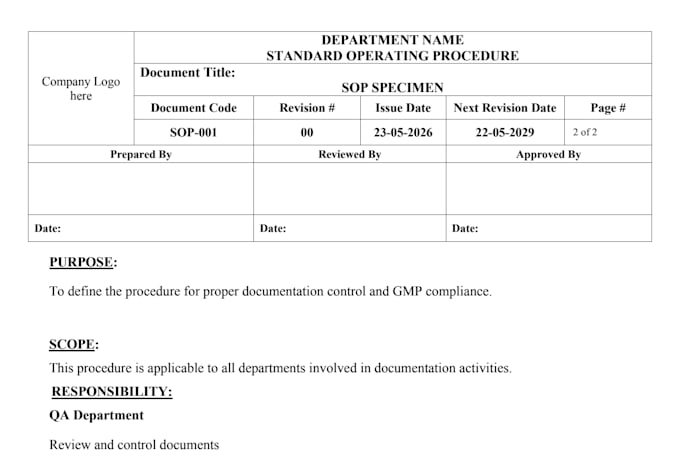 iwill write gmp sops pharmaceutical QA and iso documentation
